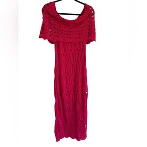 Carolina Malhas Hot Pink Boho Chic crochet maxi dress